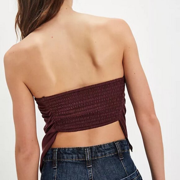 Free People FP One Raya Long Satin Top Acai Smocked Pull on Crop L - Picture 3 of 8